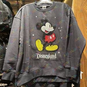 Disney Parks Embroidered Disneyland Mickey Mouse Sequin Black Crewneck Sweater